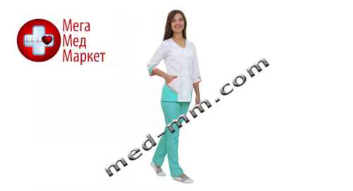 Купить Медицинский костюм Куба белый/мятный №1048 цена, характеристики, отзывы